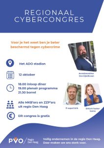 Op 12 oktober kunnen ook Wassenaarse ondernemers gratis deelnemen aan het regionale cybercriminaliteitscongres in het ADO-stadion.